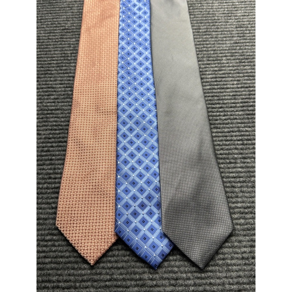 Jones New York Ties Mens One Size Peach Blue Gray Lot of 3 Geometric Diamond‎